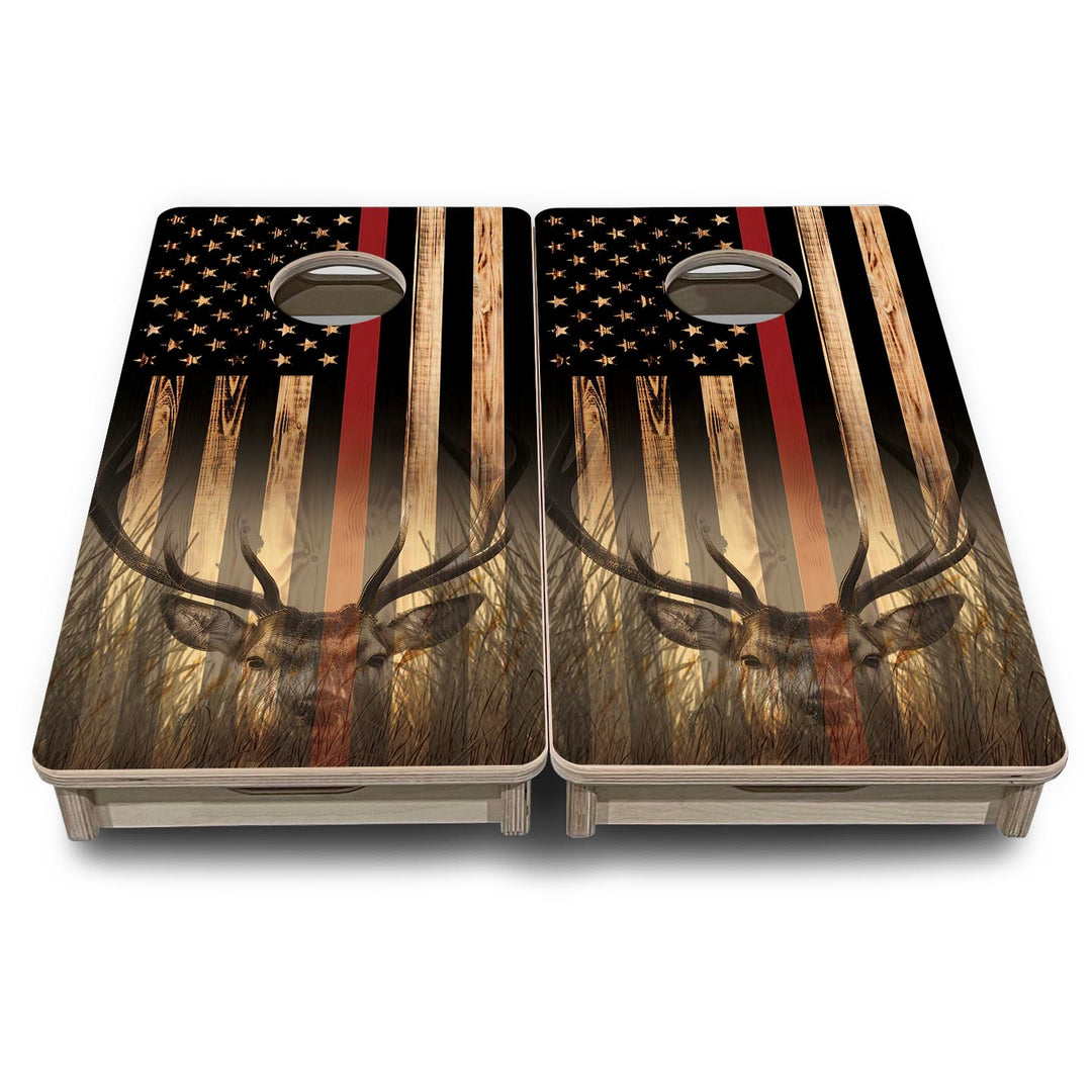 Red Line Hidden Deer Flag - Mini or Vacation Size Cornhole Boards