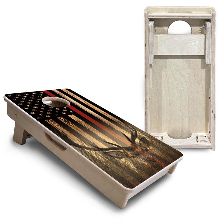 Red Line Hidden Deer & Fish Flag - Mini or Vacation Size Cornhole Boards