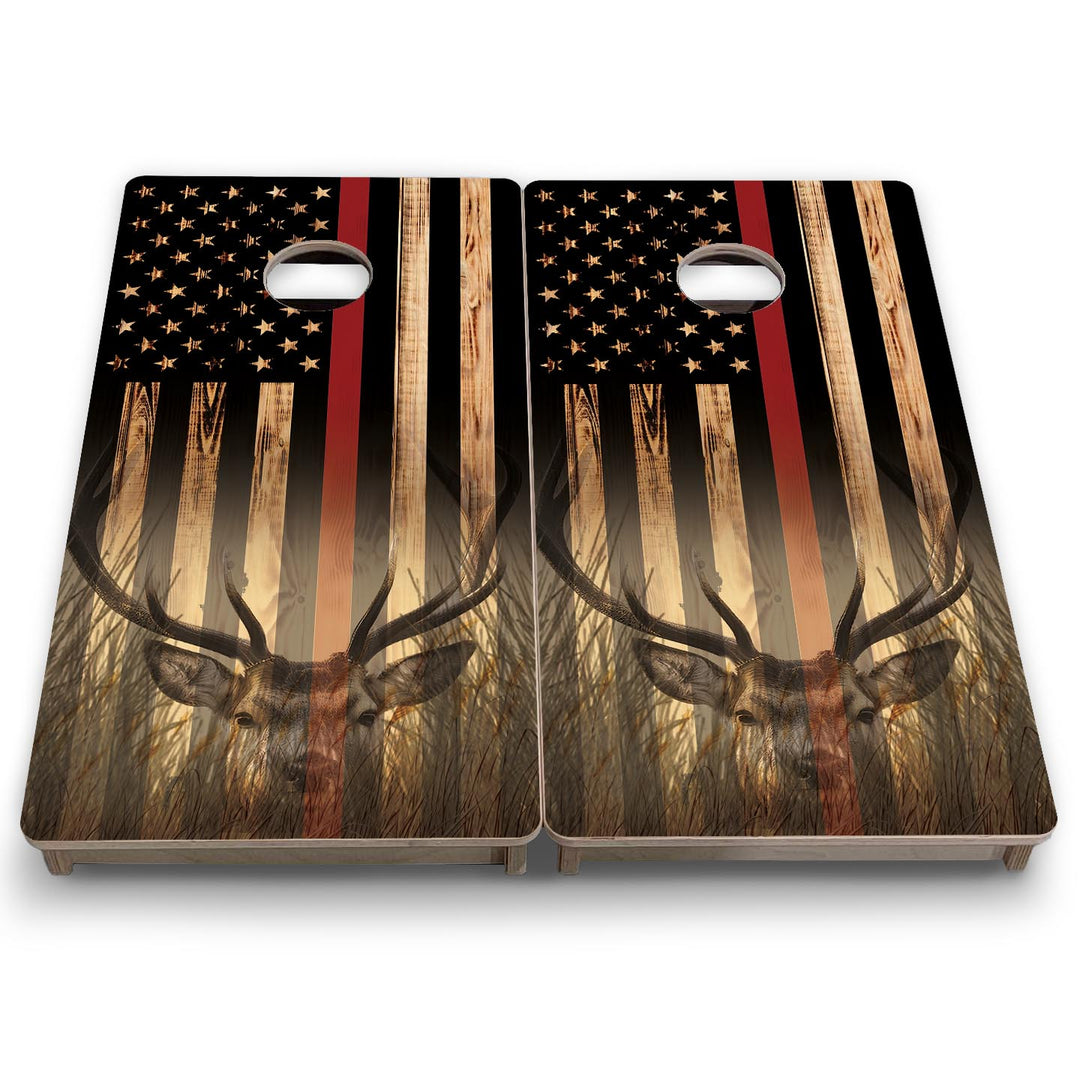 Red Line Hidden Deer Flag - Mini or Vacation Size Cornhole Boards
