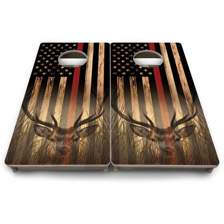 Red Line Hidden Deer Flag - Mini or Vacation Size Cornhole Boards