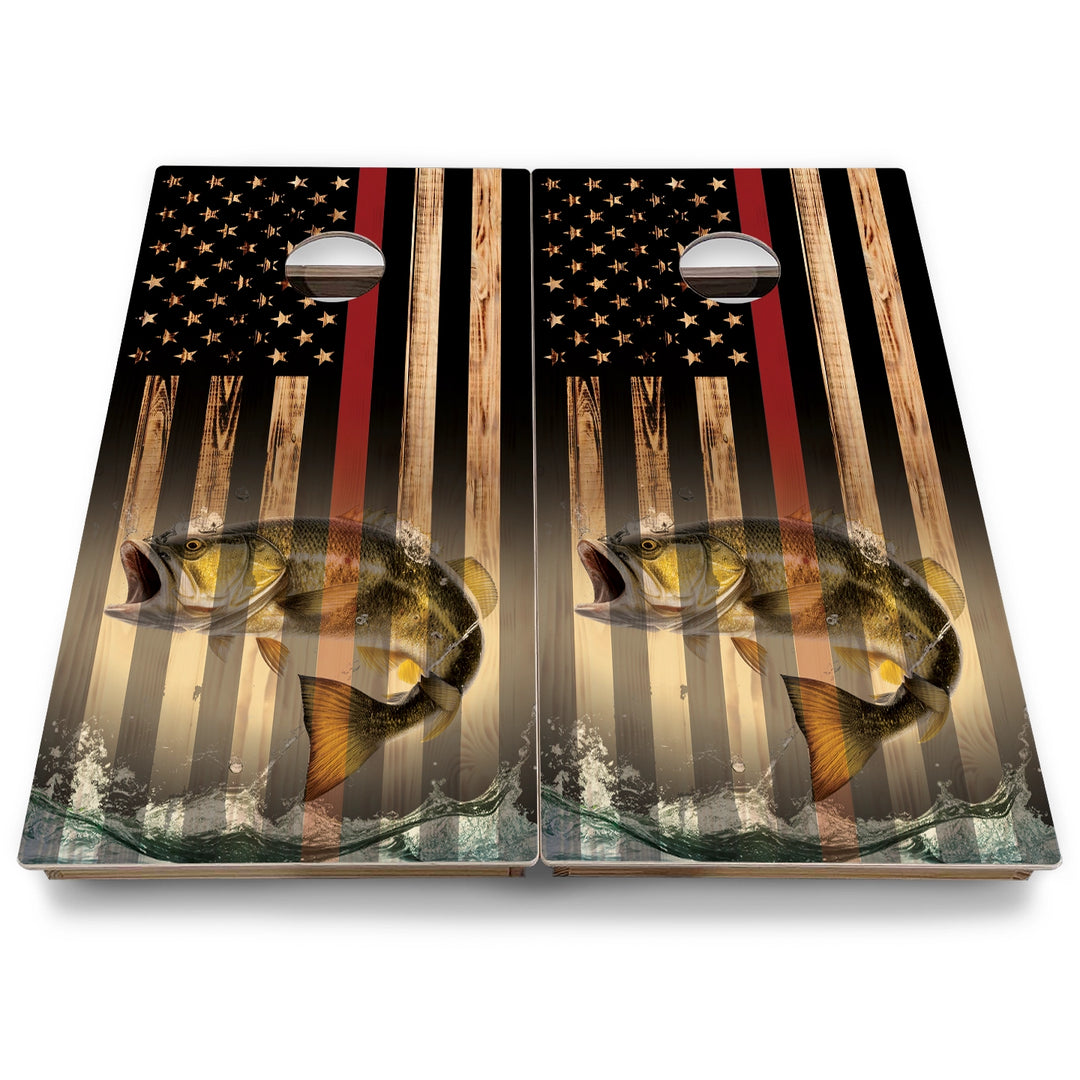 Hidden Deer & Fish Burnt Flag Cornhole Boards - Backyard Series