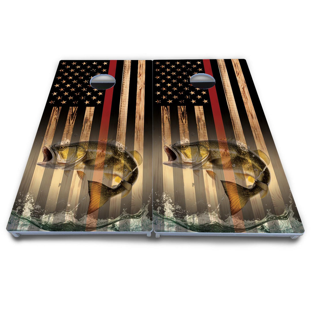 Blue & Red Line Deer & Fish Flag Cornhole Boards - All Weather Series