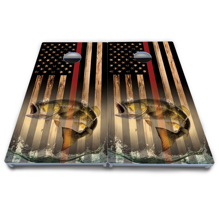 Blue & Red Line Deer & Fish Flag Cornhole Boards - All Weather Series