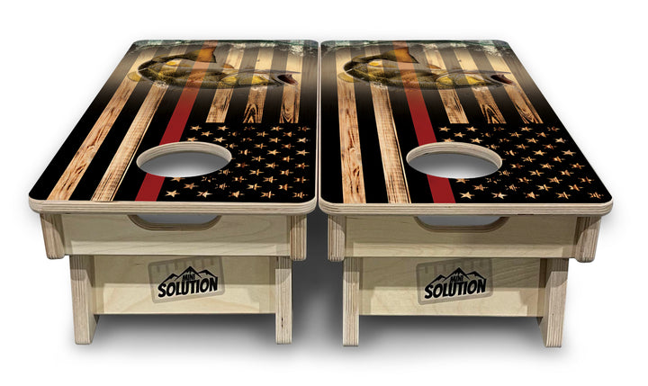 Mini Cornhole Boards - Blue & Red Line Deer & Fish Flag