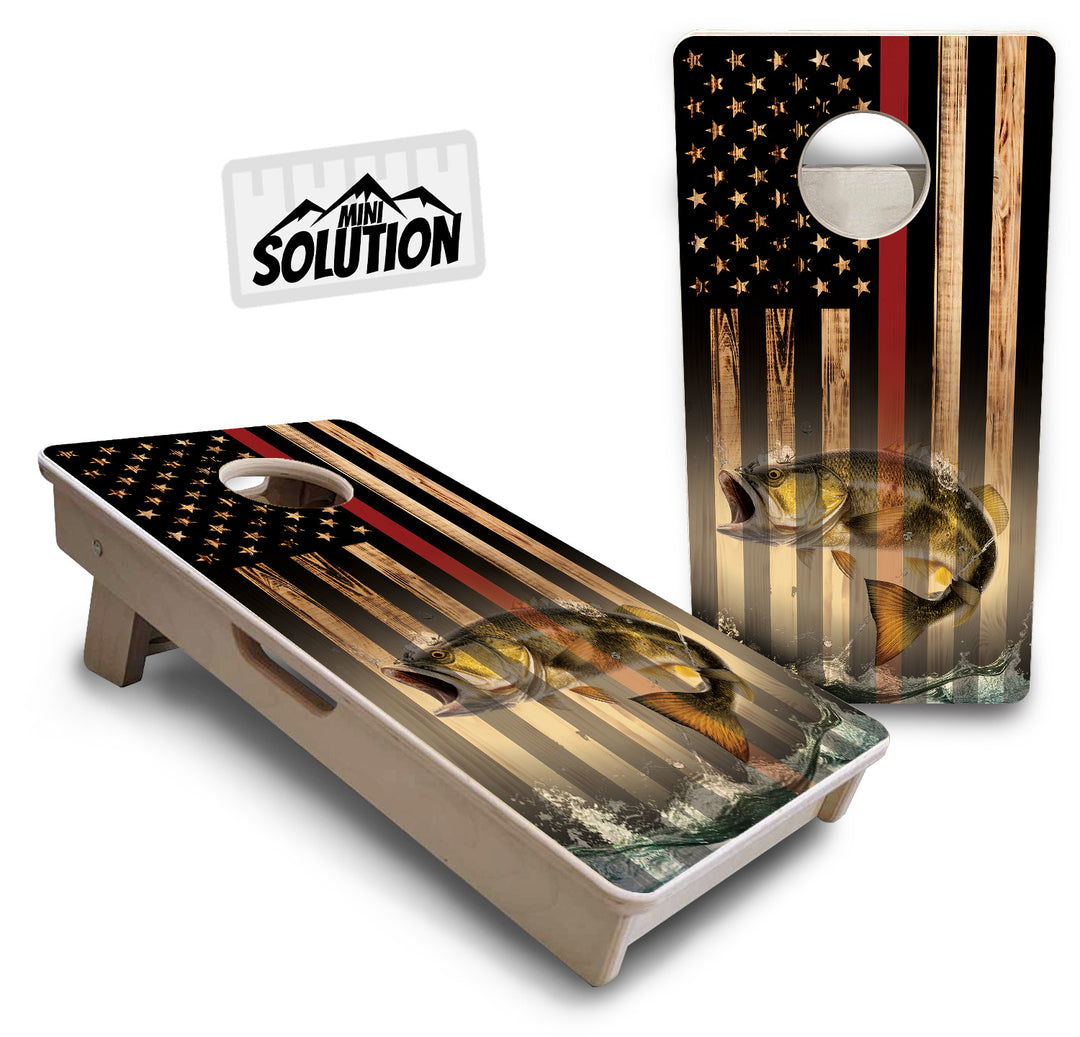 Mini Cornhole Boards - Blue & Red Line Deer & Fish Flag