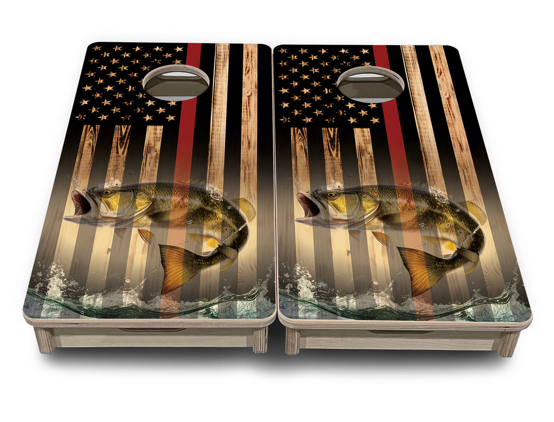 Mini Cornhole Boards - Blue & Red Line Deer & Fish Flag