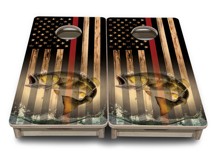 Mini Cornhole Boards - Blue & Red Line Deer & Fish Flag