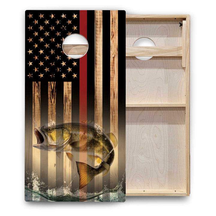 Hidden Deer & Fish Burnt Flag Cornhole Boards - Backyard Series