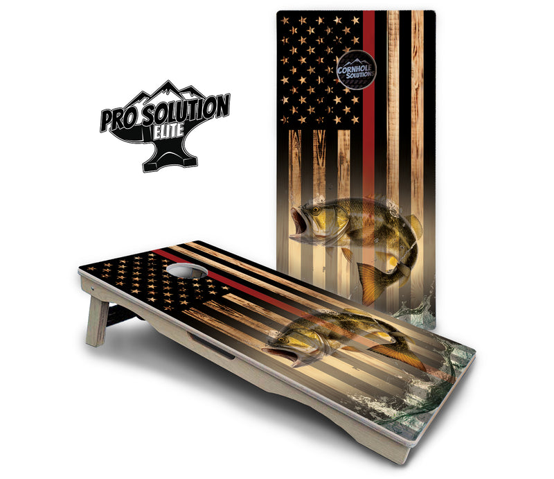 Pro Solution Elite - Blue & Red Line Flag Deer & Fish Design Options - Professional Tournament Cornhole Boards 3/4" Baltic Birch - Zero Bounce Zero Movement Vertical Interlocking Braces for Extra Weight & Stability +Double Thick Legs +Airmail Blocker