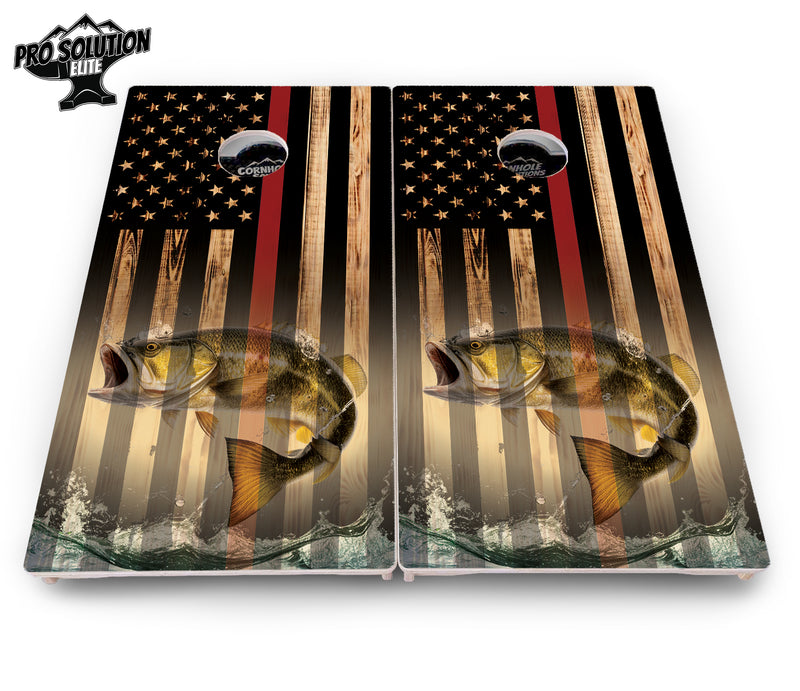 Pro Solution Elite - Blue & Red Line Flag Deer & Fish Design Options - Professional Tournament Cornhole Boards 3/4" Baltic Birch - Zero Bounce Zero Movement Vertical Interlocking Braces for Extra Weight & Stability +Double Thick Legs +Airmail Blocker