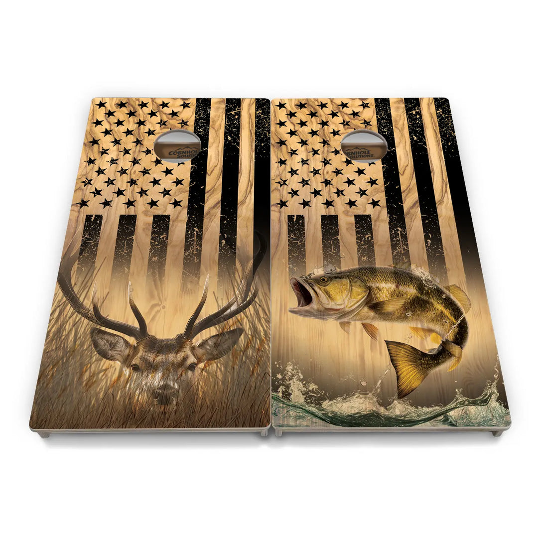 Light Wood Deer & Fish Flag Cornhole Boards – Tournament Series