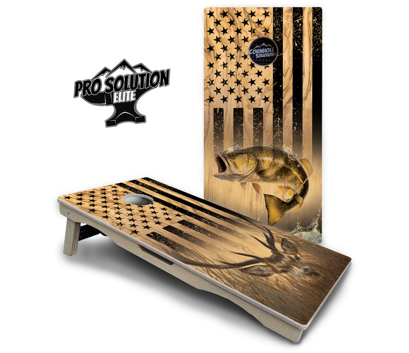 Pro Solution Elite - Light Wood Deer & Fish Design Options - Professional Tournament Cornhole Boards 3/4" Baltic Birch - Zero Bounce Zero Movement Vertical Interlocking Braces for Extra Weight & Stability +Double Thick Legs +Airmail Blocker