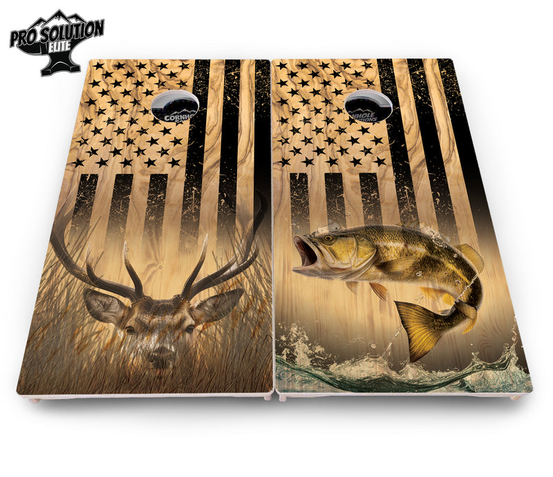 Pro Solution Elite - Light Wood Deer & Fish Design Options - Professional Tournament Cornhole Boards 3/4" Baltic Birch - Zero Bounce Zero Movement Vertical Interlocking Braces for Extra Weight & Stability +Double Thick Legs +Airmail Blocker