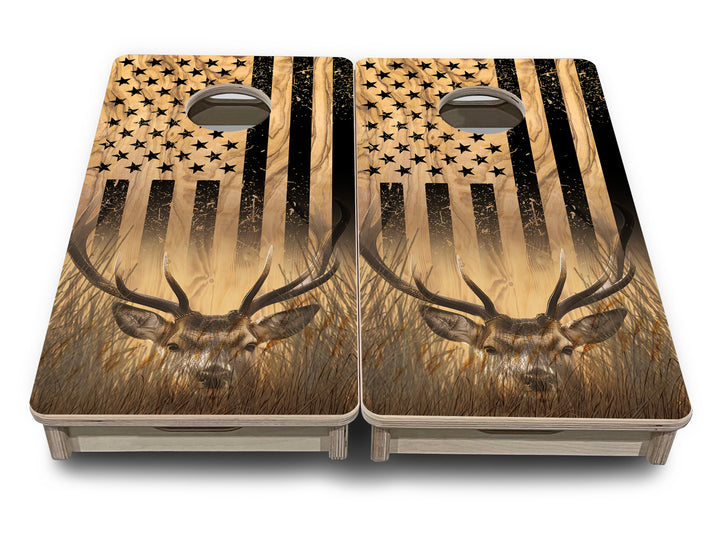 Mini Cornhole Boards - Light Wood Deer & Fish