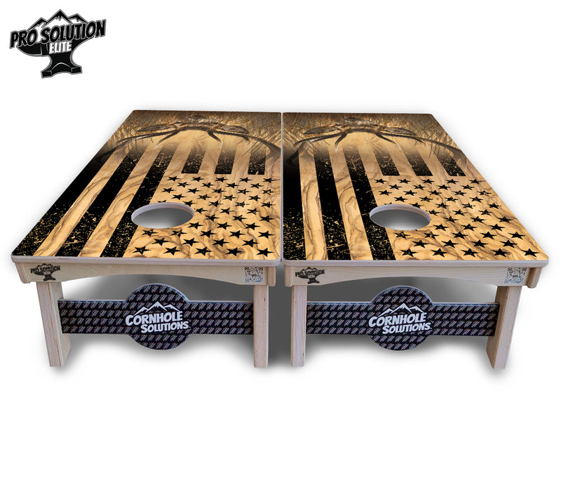 Pro Solution Elite - Light Wood Deer & Fish Design Options - Professional Tournament Cornhole Boards 3/4" Baltic Birch - Zero Bounce Zero Movement Vertical Interlocking Braces for Extra Weight & Stability +Double Thick Legs +Airmail Blocker