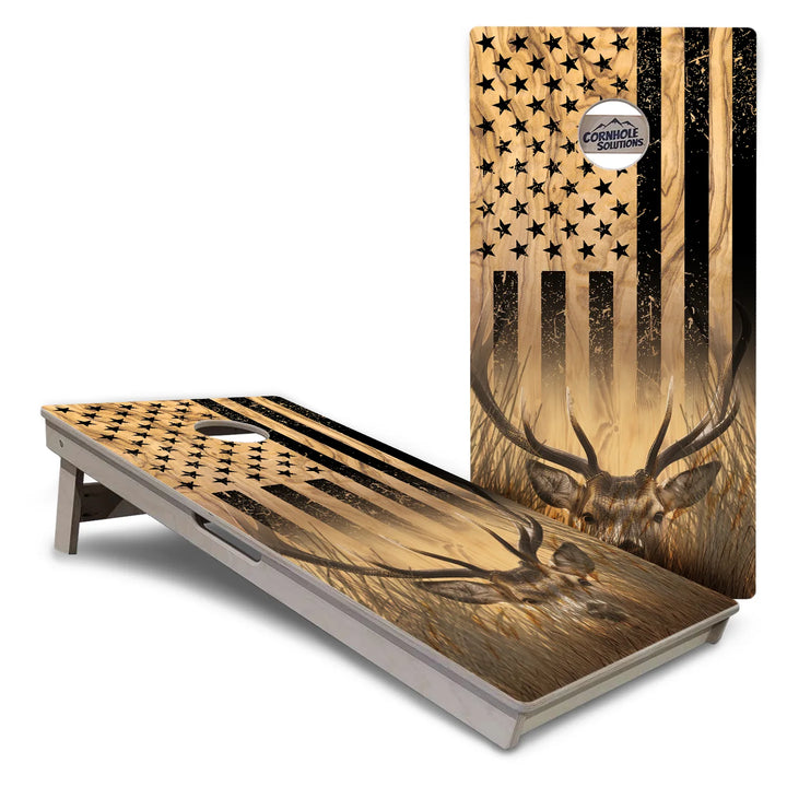 Light Wood Deer & Fish Flag Cornhole Boards – Tournament Series