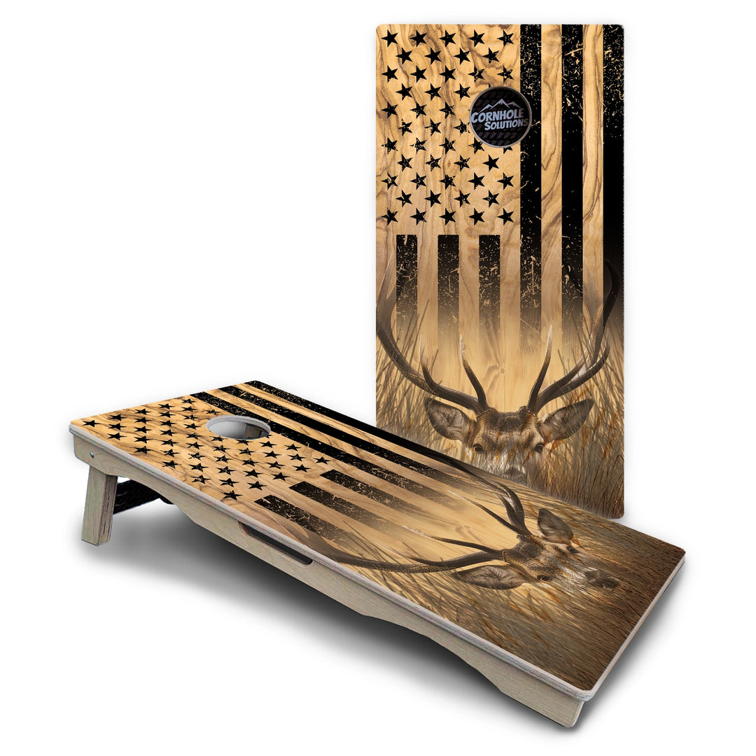 Wood Deer & Fish Flag Cornhole Boards – Pro Lite or Pro Elite