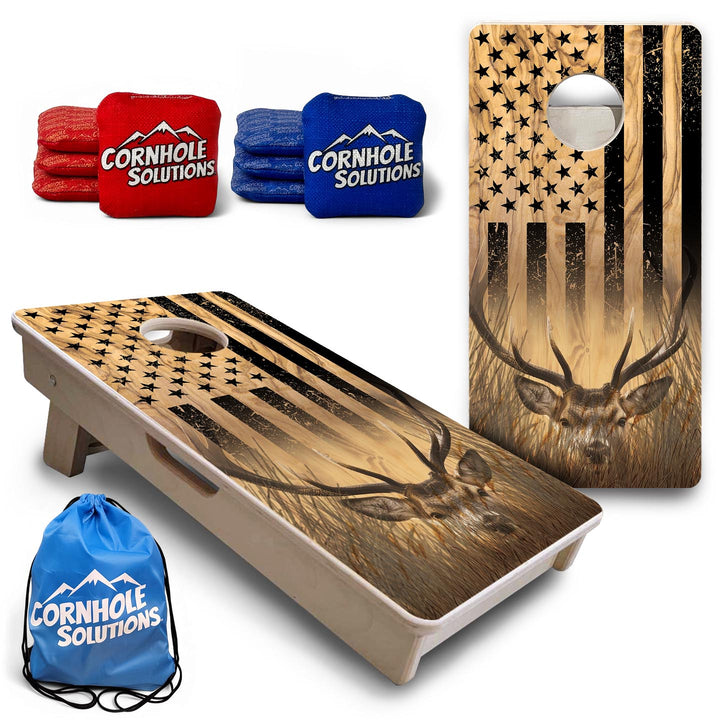 Light Wood Deer Flag - Mini or Vacation Size Cornhole Boards