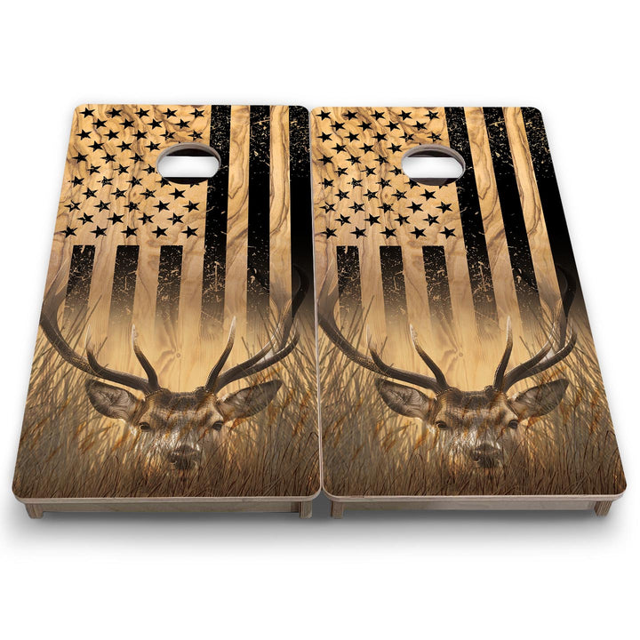 Light Wood Deer Flag - Mini or Vacation Size Cornhole Boards