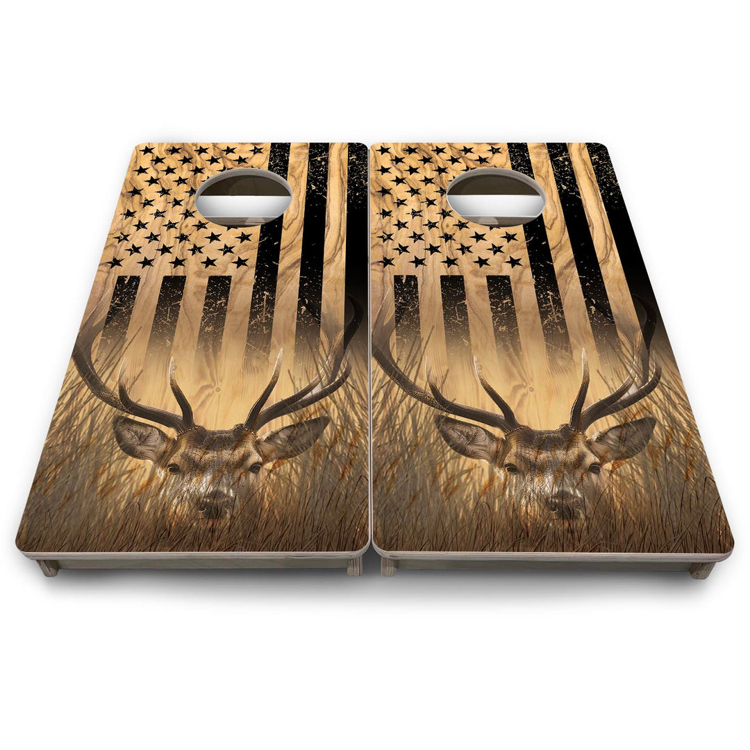 Light Wood Deer Flag - Mini or Vacation Size Cornhole Boards