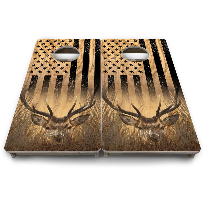Light Wood Deer Flag - Mini or Vacation Size Cornhole Boards