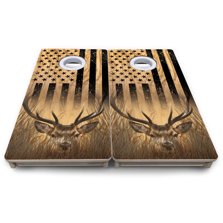 Light Wood Deer Flag - Mini or Vacation Size Cornhole Boards