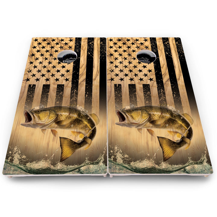 Wood Deer & Fish Flag Cornhole Boards – Pro Lite or Pro Elite