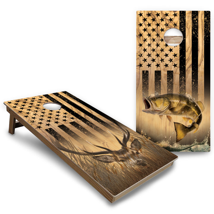 Hidden Deer & Fish Cornhole Boards - Backyard Series