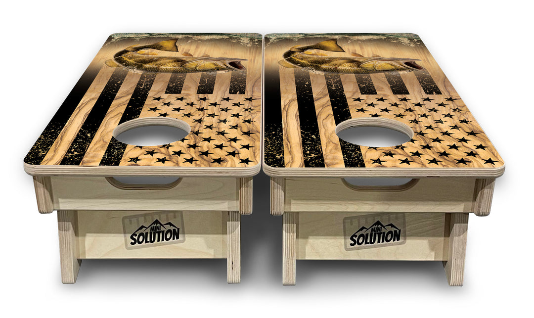 Mini Cornhole Boards - Light Wood Deer & Fish