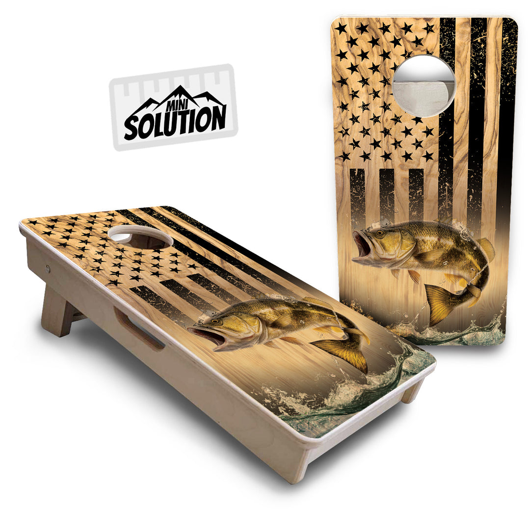 Mini Cornhole Boards - Light Wood Deer & Fish
