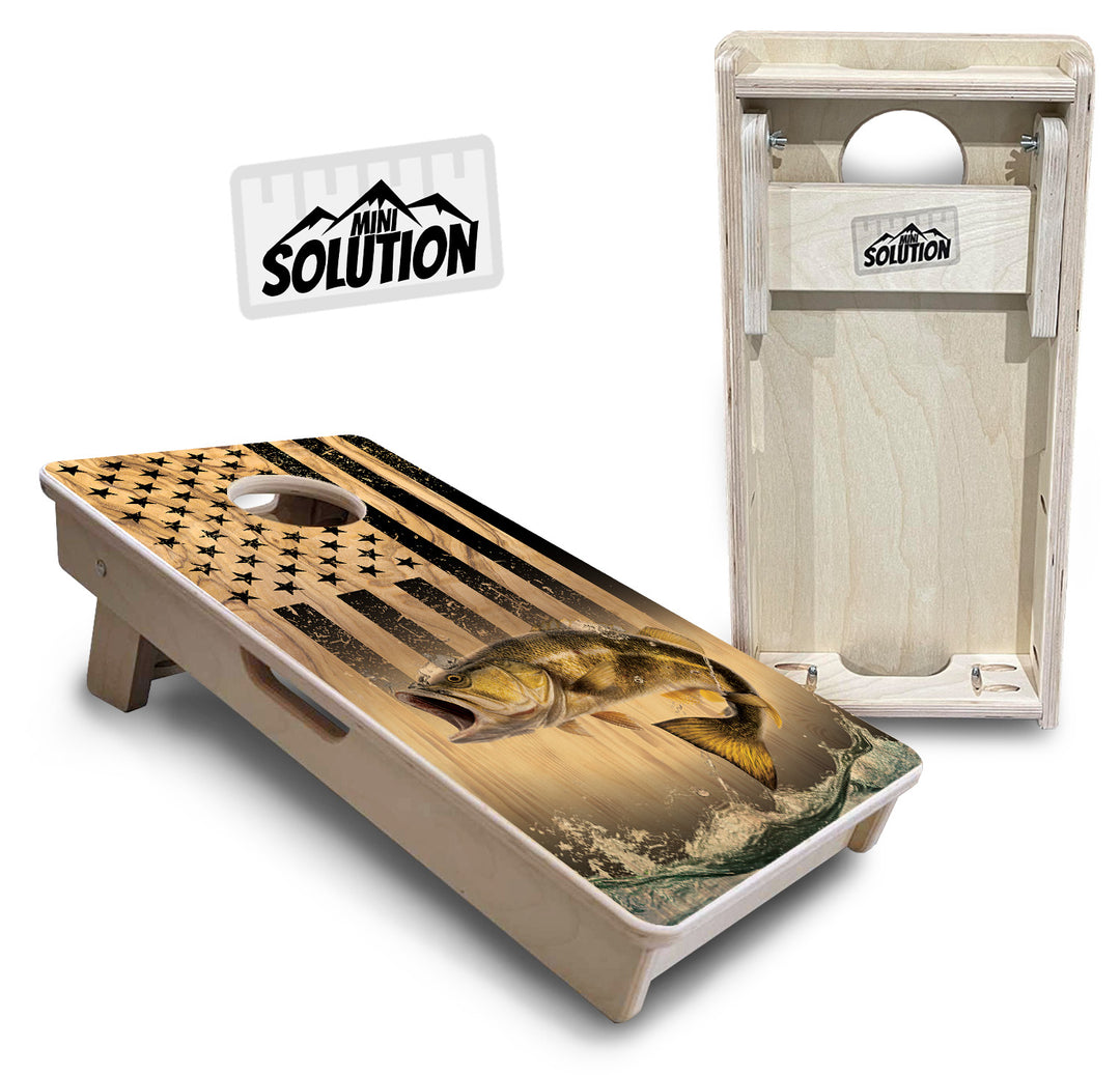 Mini Cornhole Boards - Light Wood Deer & Fish