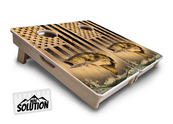 Mini Cornhole Boards - Light Wood Deer & Fish