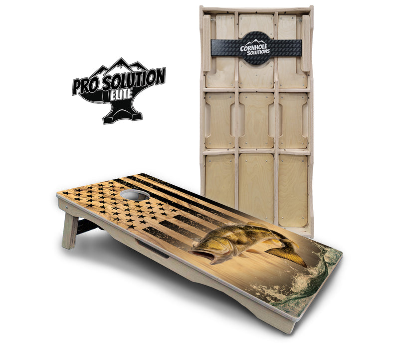 Pro Solution Elite - Light Wood Deer & Fish Design Options - Professional Tournament Cornhole Boards 3/4" Baltic Birch - Zero Bounce Zero Movement Vertical Interlocking Braces for Extra Weight & Stability +Double Thick Legs +Airmail Blocker