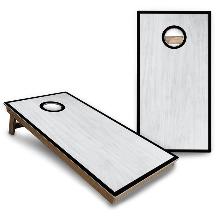 Red/Black Hole Ring Grey Wash Cornhole Boards - Backyard Series
