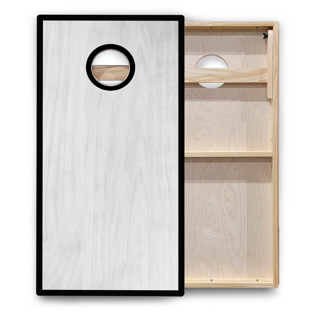 Red/Black Hole Ring Grey Wash Cornhole Boards - Backyard Series