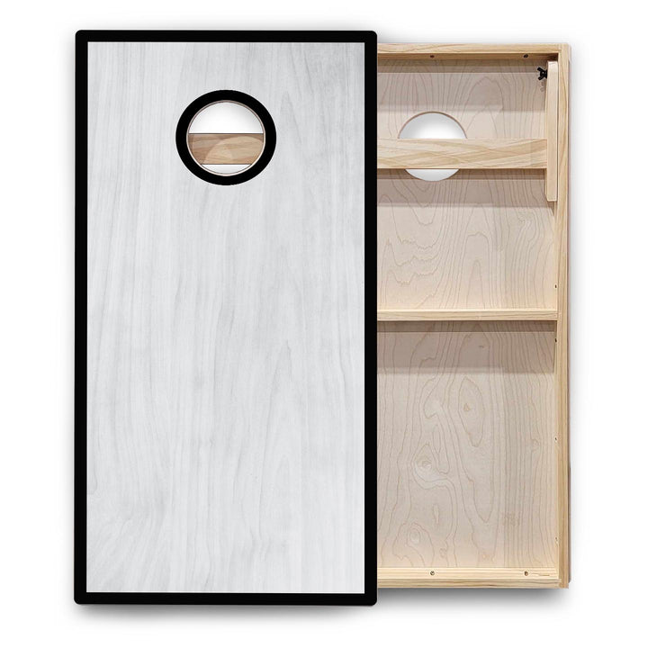 Red/Black Hole Ring Grey Wash Cornhole Boards - Backyard Series