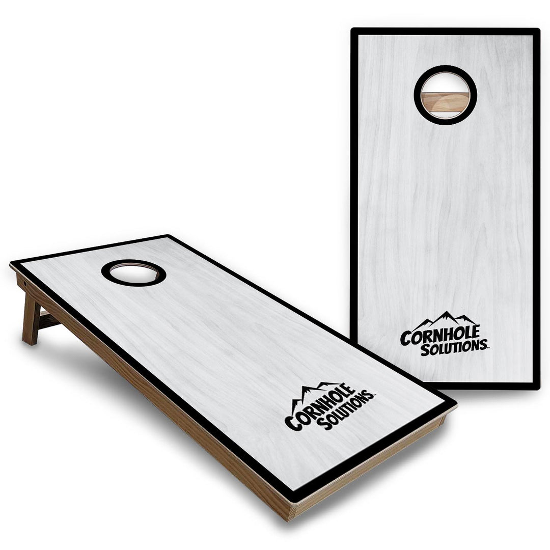 Red/Black Hole Ring Grey Wash Cornhole Boards - Backyard Series