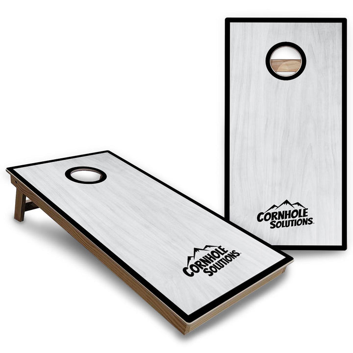 Red/Black Hole Ring Grey Wash Cornhole Boards - Backyard Series