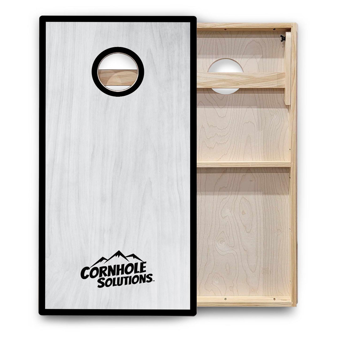 Red/Black Hole Ring Grey Wash Cornhole Boards - Backyard Series