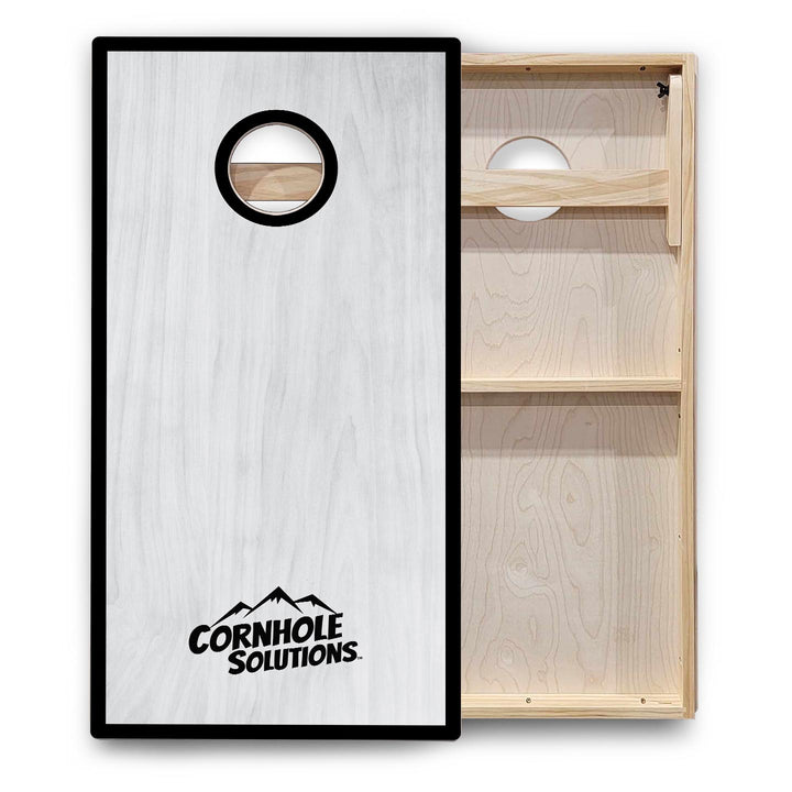 Red/Black Hole Ring Grey Wash Cornhole Boards - Backyard Series