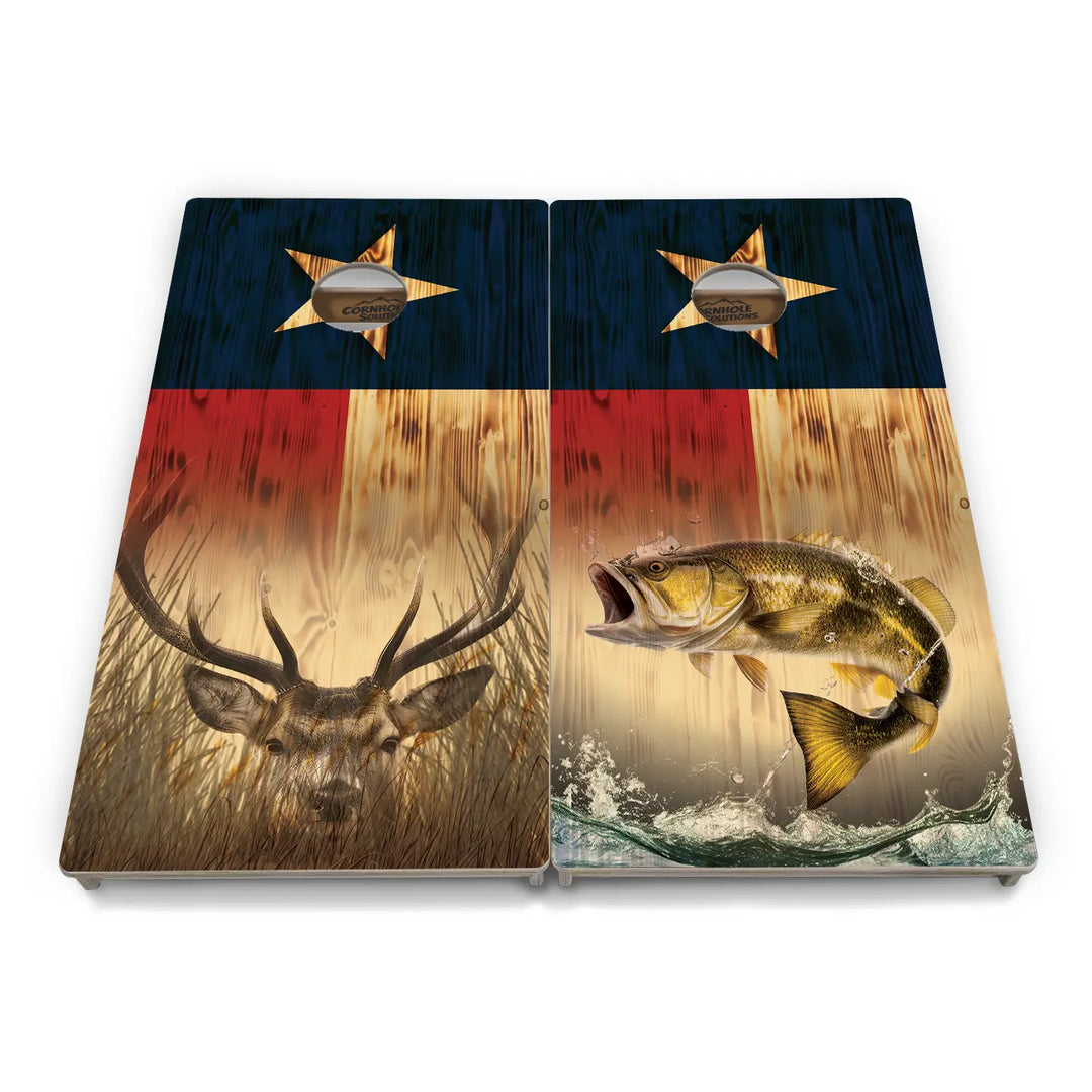 Rustic Texas Flag Deer & Fish Cornhole Boards – Tournament Series
