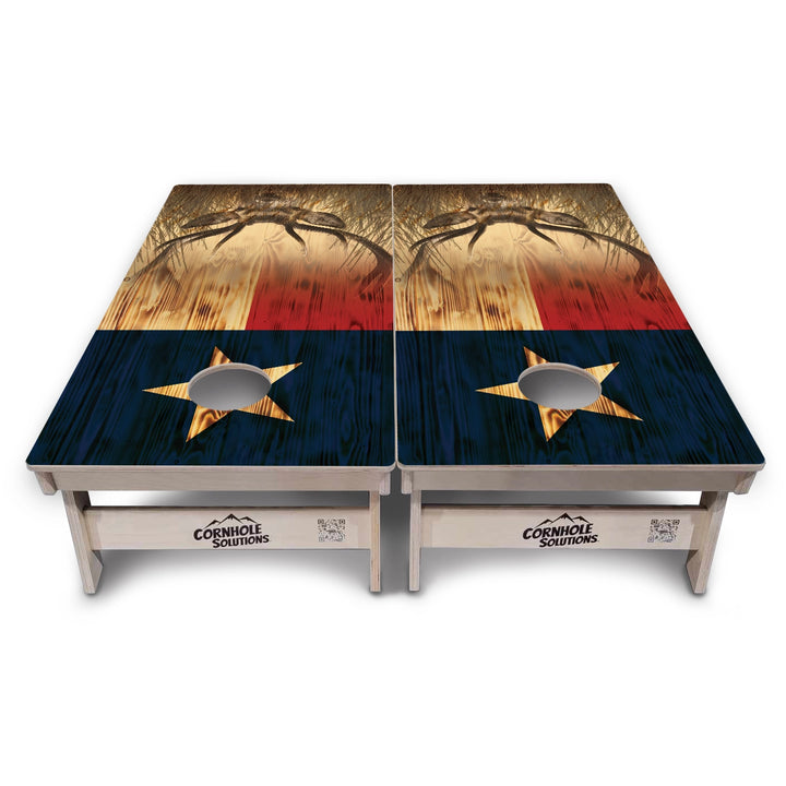 Rustic Texas Flag Deer & Fish Cornhole Boards – Tournament Series