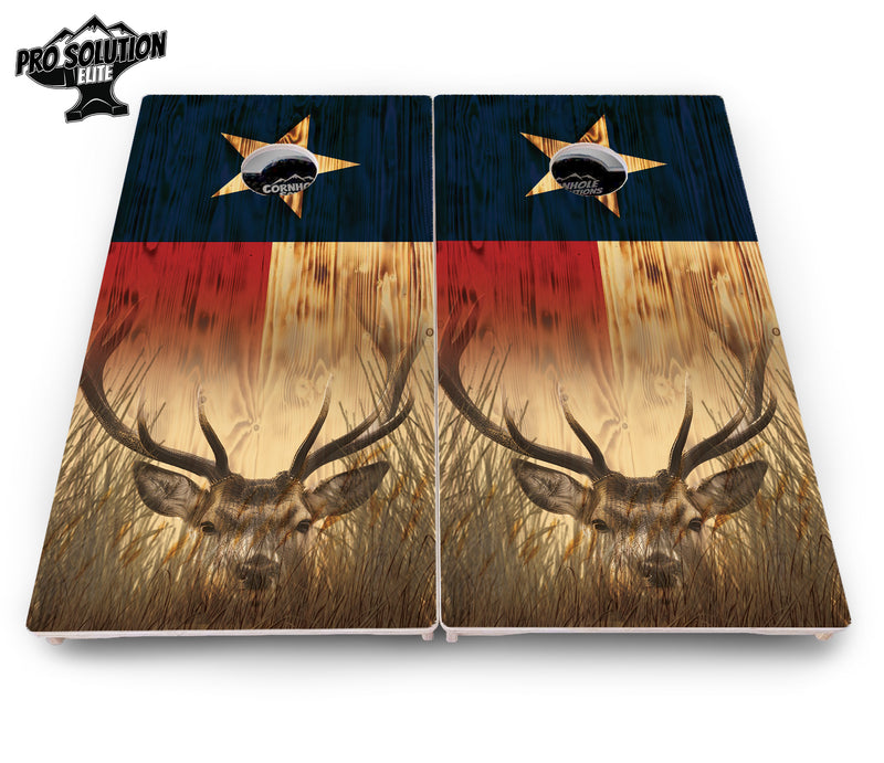 Pro Solution Elite - Texas Flag Deer & Fish Design Options - Professional Tournament Cornhole Boards 3/4" Baltic Birch - Zero Bounce Zero Movement Vertical Interlocking Braces for Extra Weight & Stability +Double Thick Legs +Airmail Blocker