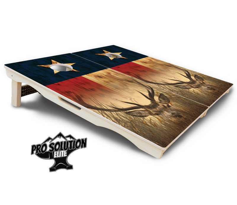 Pro Solution Elite - Texas Flag Deer & Fish Design Options - Professional Tournament Cornhole Boards 3/4" Baltic Birch - Zero Bounce Zero Movement Vertical Interlocking Braces for Extra Weight & Stability +Double Thick Legs +Airmail Blocker