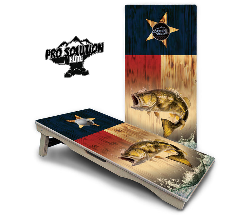 Pro Solution Elite - Texas Flag Deer & Fish Design Options - Professional Tournament Cornhole Boards 3/4" Baltic Birch - Zero Bounce Zero Movement Vertical Interlocking Braces for Extra Weight & Stability +Double Thick Legs +Airmail Blocker