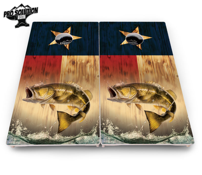 Pro Solution Elite - Texas Flag Deer & Fish Design Options - Professional Tournament Cornhole Boards 3/4" Baltic Birch - Zero Bounce Zero Movement Vertical Interlocking Braces for Extra Weight & Stability +Double Thick Legs +Airmail Blocker