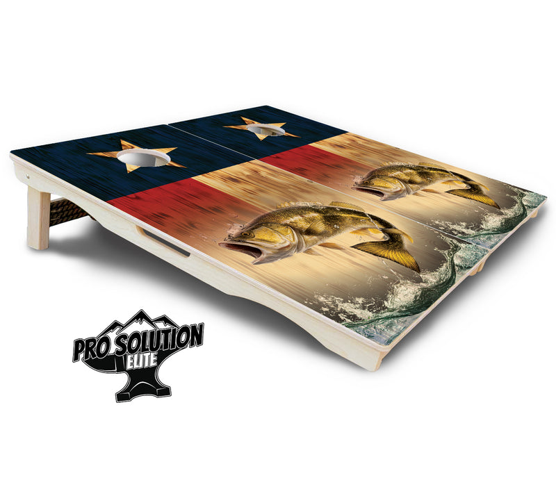 Pro Solution Elite - Texas Flag Deer & Fish Design Options - Professional Tournament Cornhole Boards 3/4" Baltic Birch - Zero Bounce Zero Movement Vertical Interlocking Braces for Extra Weight & Stability +Double Thick Legs +Airmail Blocker