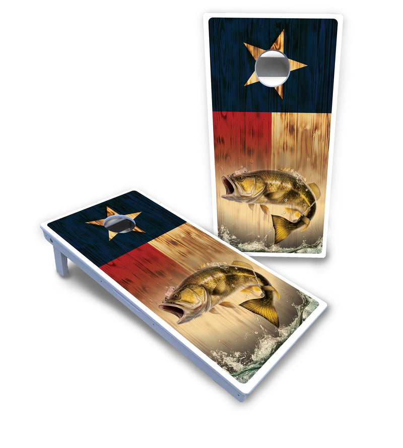 Waterproof - Texas Flag Deer & Fish Design Options - All Weather Boards "Outdoor Solution" 18mm(3/4")Direct UV Printed - Regulation 2' by 4' Cornhole Boards (Set of 2 Boards) Double Thick Legs, with Leg Brace & Dual Support Braces!