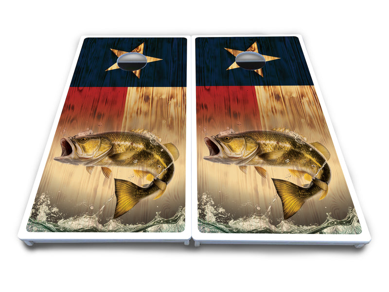 Waterproof - Texas Flag Deer & Fish Design Options - All Weather Boards "Outdoor Solution" 18mm(3/4")Direct UV Printed - Regulation 2' by 4' Cornhole Boards (Set of 2 Boards) Double Thick Legs, with Leg Brace & Dual Support Braces!