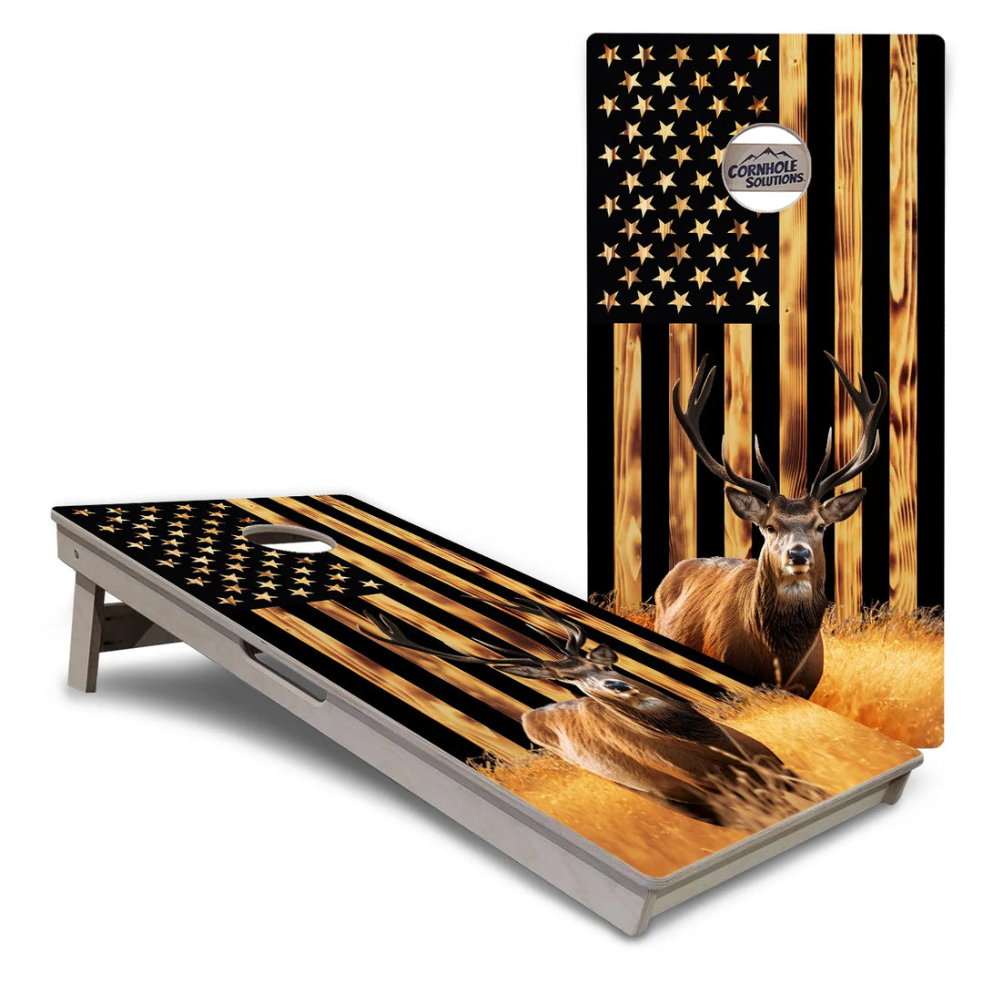 Rustic Flag Deer & Fish Cornhole Boards – Tournament Series